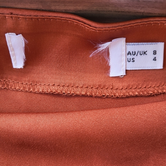 Petal & Pup Rust Cypress Draped Cowl Silky Satin Side Slit Midi Slip Dress Sz 4 - Picture 10 of 10